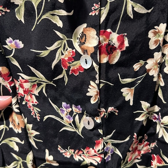 VINTAGE ROBBIE BEE BLACK FLORAL BUTTON UP DRESS-SIZE 8 - Picture 5 of 8